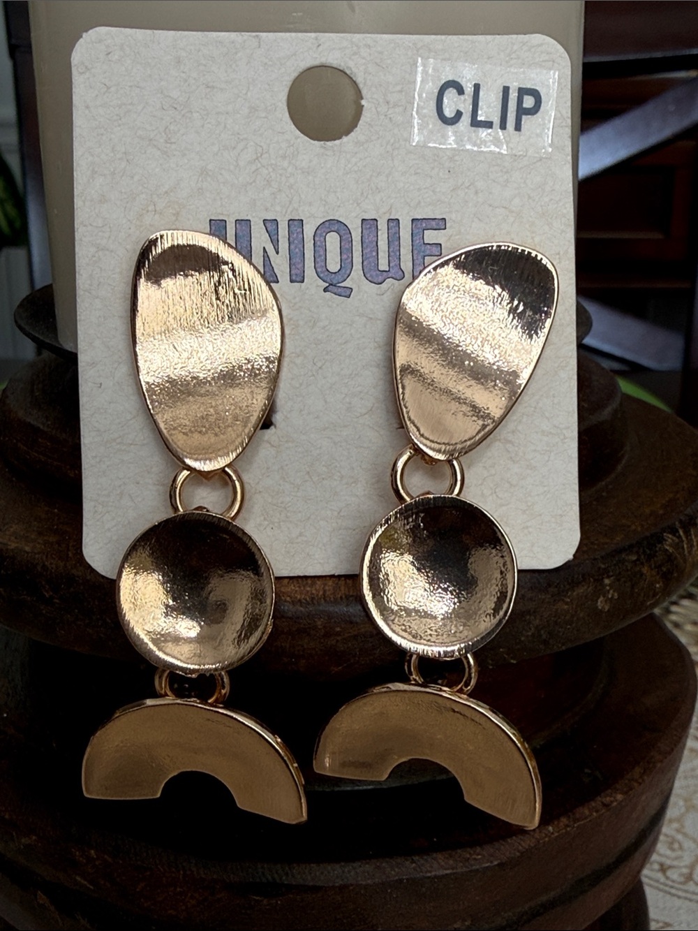 Gold-tone Drop Clip Earrings - Unique